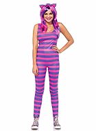 Female Cheshire Cat from Alice in Wonderland, costume catsuit, horizontal stripes